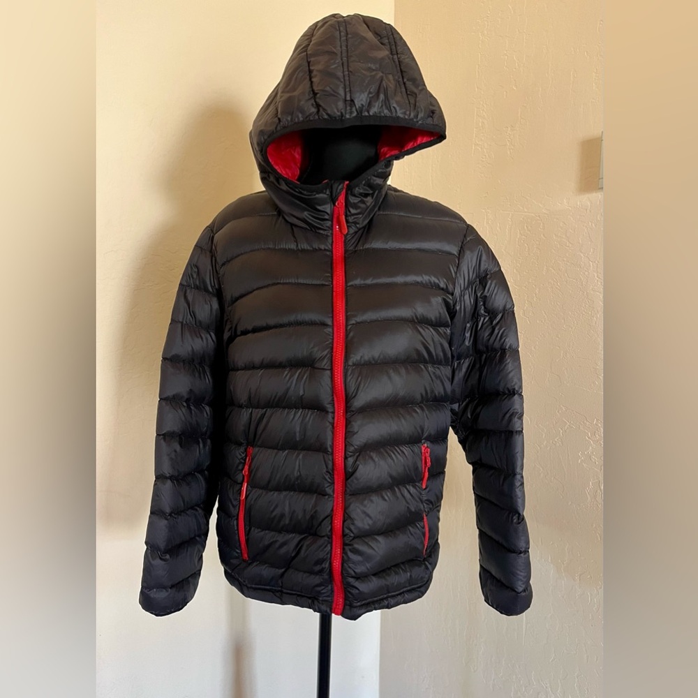 Weatherproof Down Quilted Black and Red Kids Puffer Jacket Packable - Picture 3 of 16